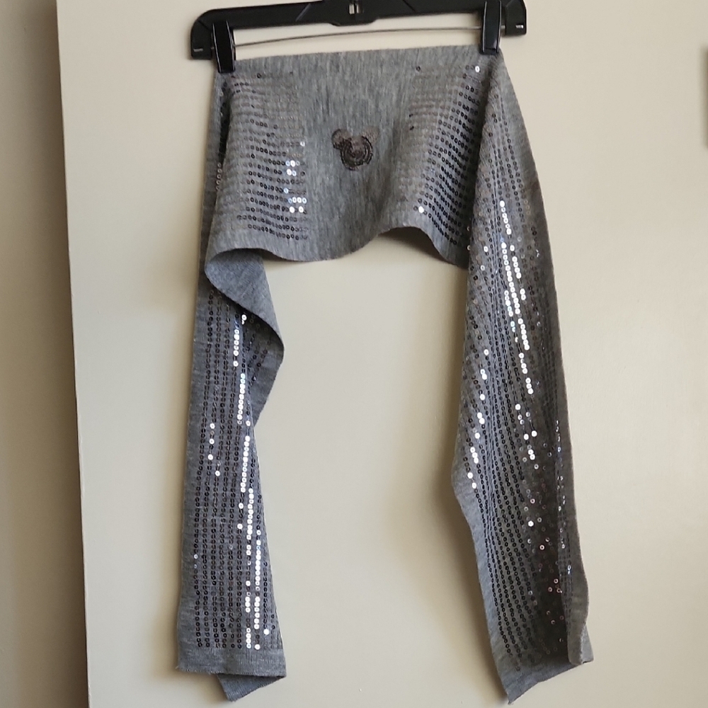 Rare Disney Mickey Mouse Gray Sequined Scarf